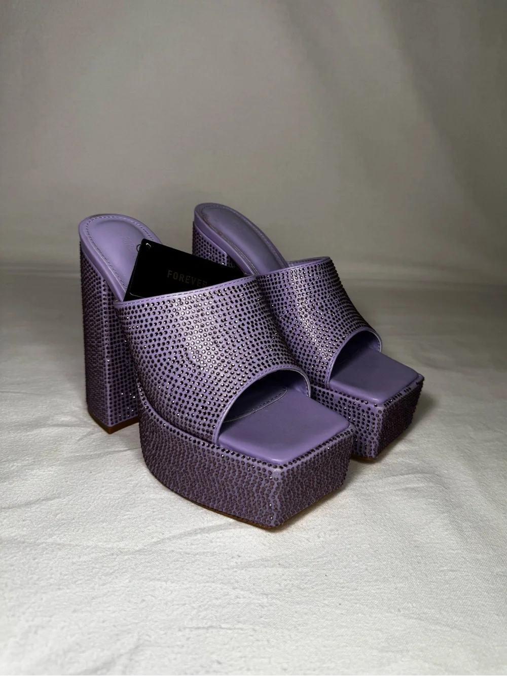 Forever 21 Purple Rhinestone Platform Mule Heels